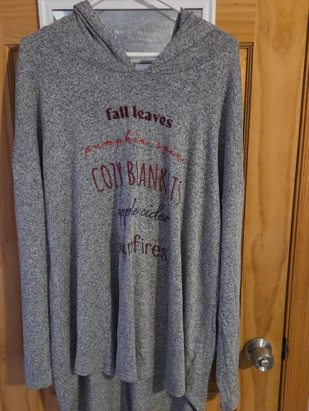 Lane Bryant Gray Hooded Pullover with Burgundy Script Graphic